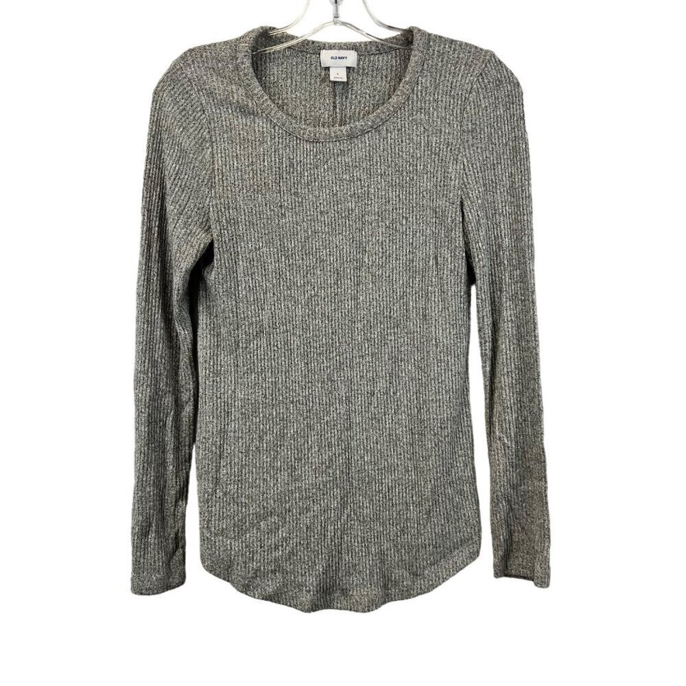 Old Navy Womens Long Sleeve Scoop Neck Gray Ribbed Lightweight Sweater Small